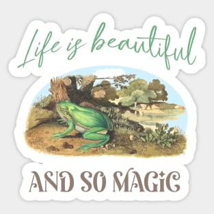 Frog Illustration with Quote: Life is Beautiful Sticker